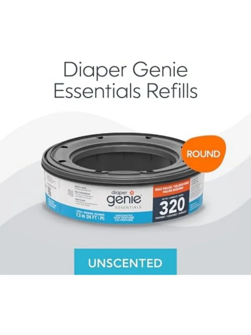 Unscented Diaper Genie Refill 8-Pack, Fits Complete Pails, Essential Baby Care